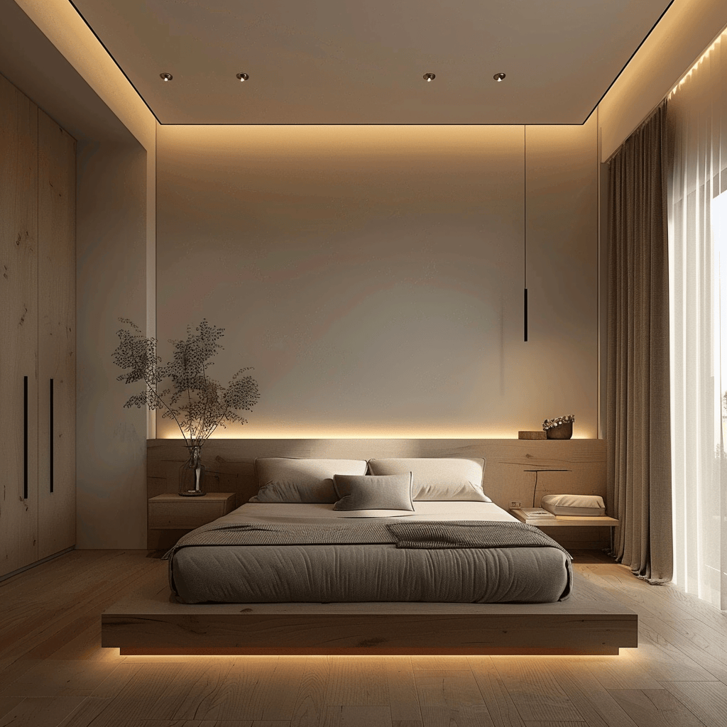 Modern, clean Airbnb bedroom interior with neutral tones used by South East Sleepers for professional property presentation and co-hosting services